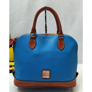Dooney & Bourke Blue Pebbled Leather Domed Top Handle Zipper Closure Satchel Bag